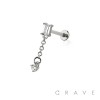 CZ BAGUETTE ROUND CZ DANGLE CHAIN TOP 316L SURGICAL STEEL THREADLESS (PUSH IN ) LABRET SET